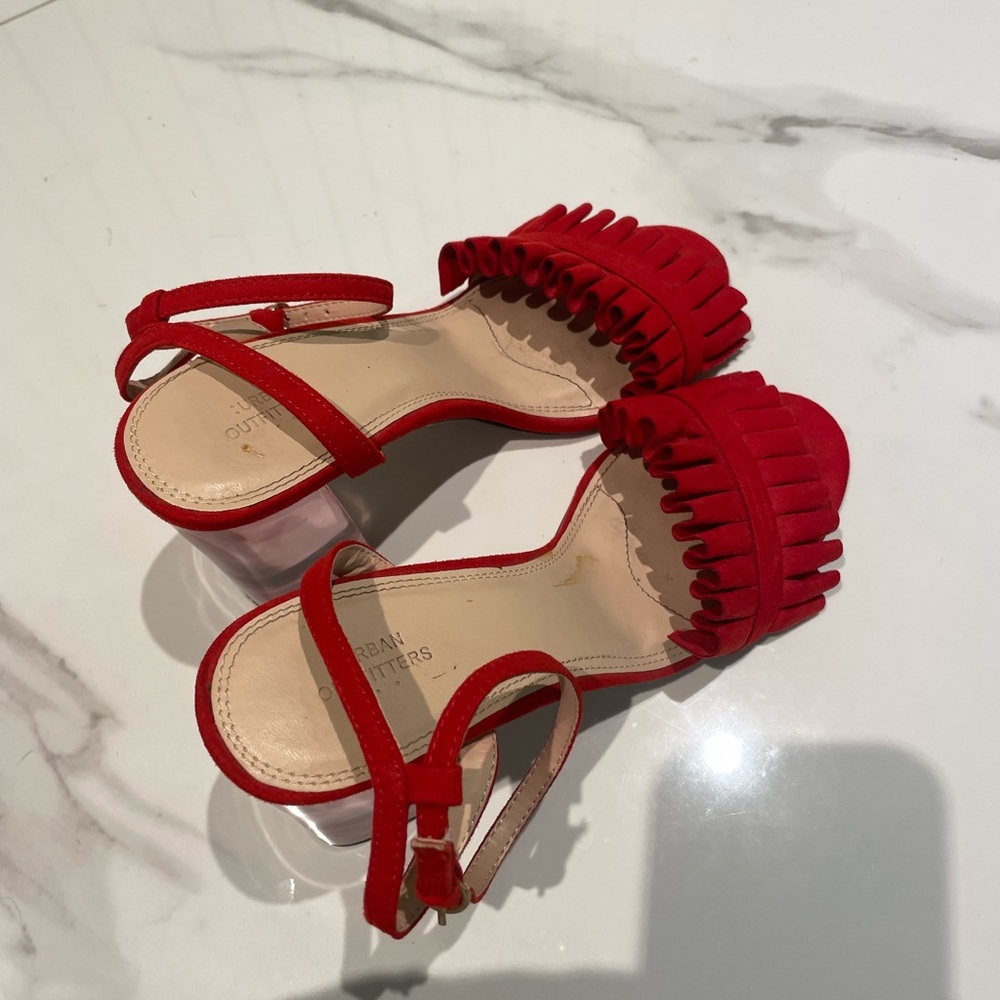 Red Suede Urban Outfitters Heels size 39/8 - Picture 2 of 4